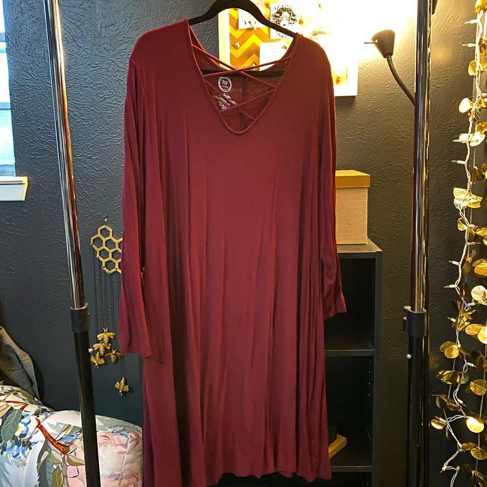 Maroon Jersey Long Sleeve Dress